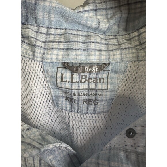 LL Bean Shirt Mens 2 XL XXL Blue Plaid Tropicwear UPF 50 Sun Protection Outdoors - Picture 6 of 9